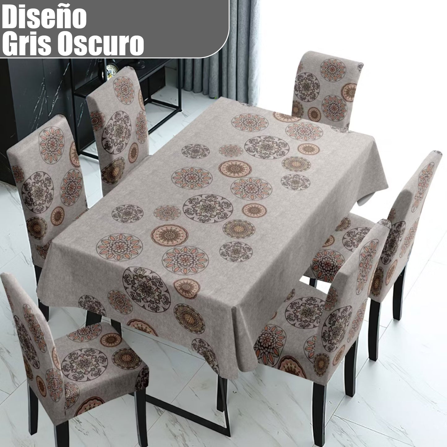 Combo Mantel Comedor + 6 Forros de Silla